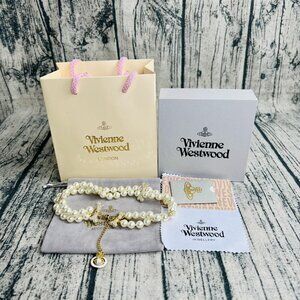NEW Vivienne Westwood Double layer of Pearl with Bone Rhinestone necklace.